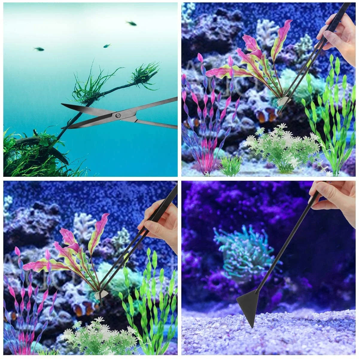 Aquascape Tool Kit Long Stainless Steel Aquarium Plant Tools Aquarium Tweezers Scissors Spatula Tool Set for Fish Tank Aquascape Aquarium Cleaning